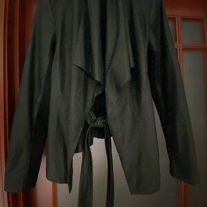 VINCE Black leather /stretch fabric in back Draped Jacket
